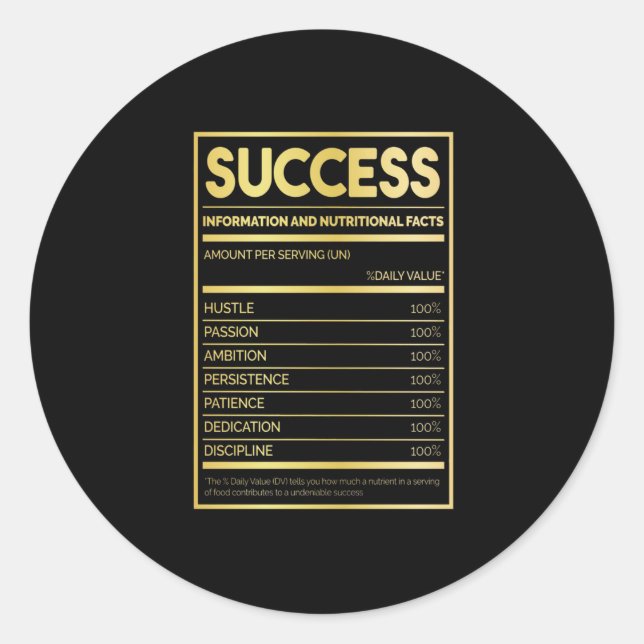 Birthday Gift Success Nutritional Facts Classic Round Sticker (Front)