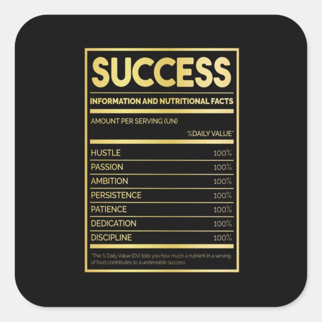 Birthday Gift Success Nutritional Facts Square Sticker (Front)