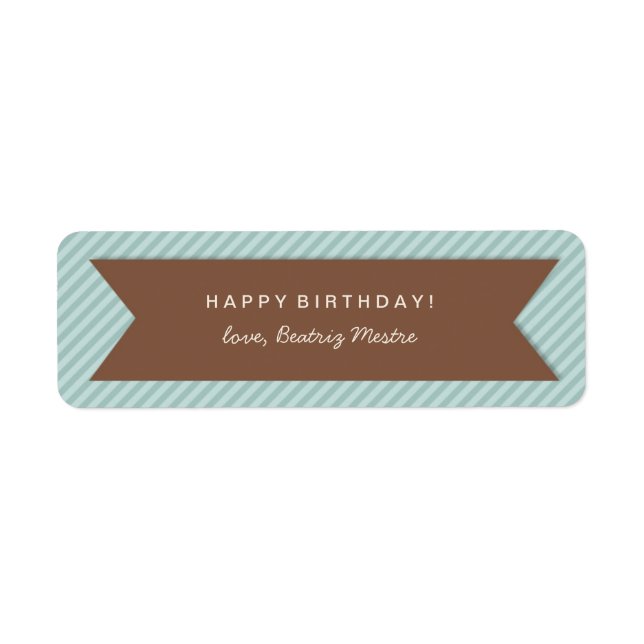 Birthday Gift Tag Labels on Blue Stripes (Front)