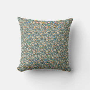 Birthday Gift Teal and Beige Floral Pattern Cushion
