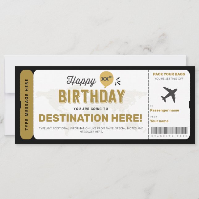 Birthday Gift Ticket Surprise Boarding Pass Card (Front)