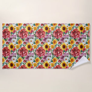 Birthday Gift Vibrant Floral Arrangement Beach Towel