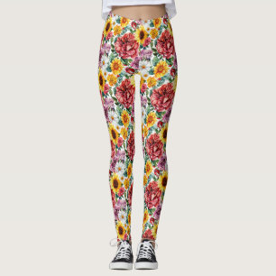 Birthday Gift Vibrant Floral Arrangement Leggings