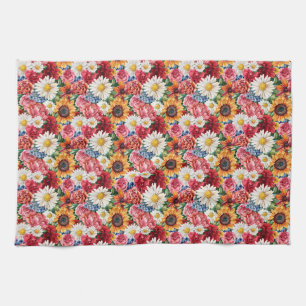 Birthday Gift Vibrant Floral Arrangement Tea Towel