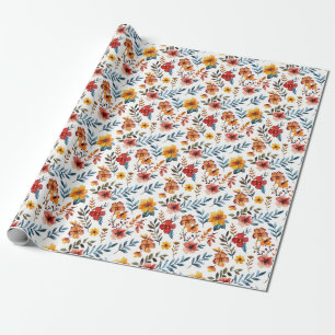 Birthday Gift Vibrant Floral In Watercolor Style Wrapping Paper