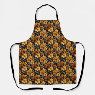 Birthday Gift Vibrant Floral On Black Background Apron