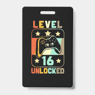 Birthday Gift Vintage Level 16 Unlocked ID Badge