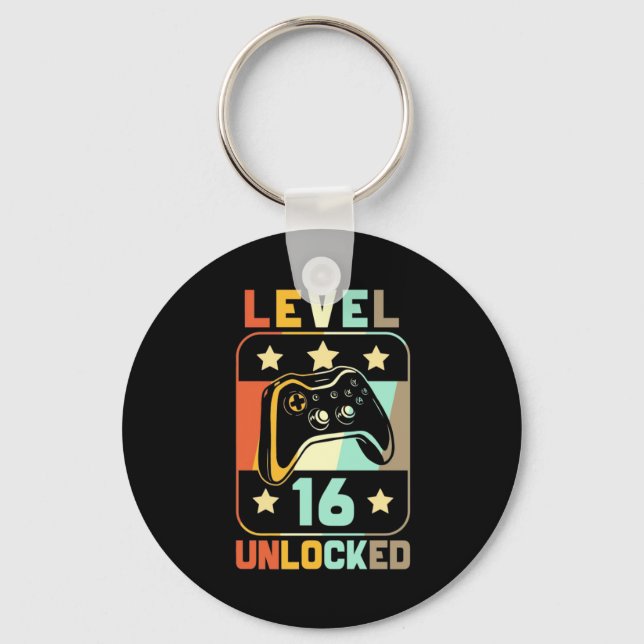 Birthday Gift | Vintage Level 16 Unlocked Key Ring (Front)