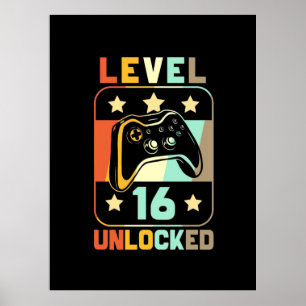 Birthday Gift Vintage Level 16 Unlocked Poster
