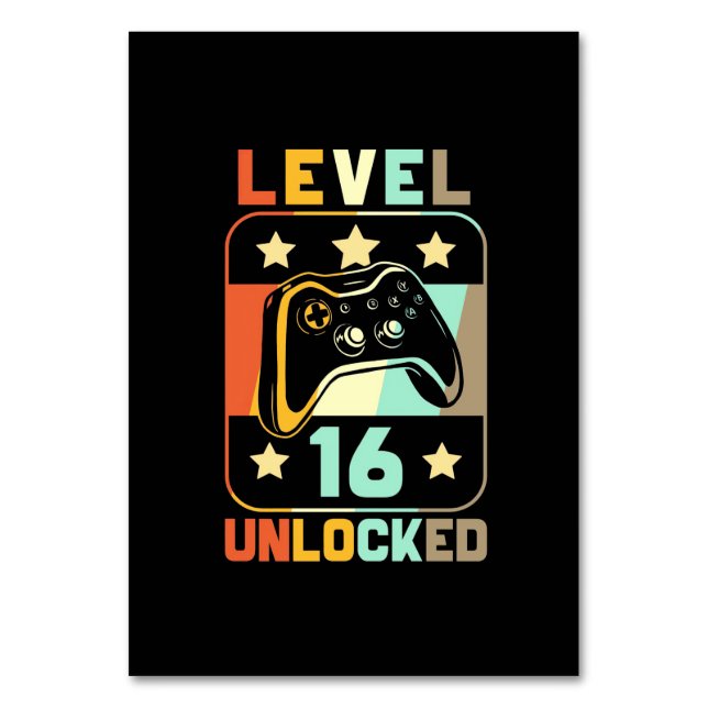 Birthday Gift | Vintage Level 16 Unlocked Table Number (Front)