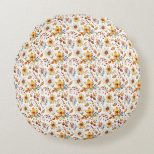 Birthday Gift Watercolor Autumn Floral Round Cushion
