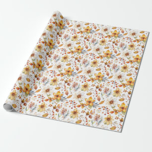 Birthday Gift Watercolor Autumn Floral Wrapping Paper