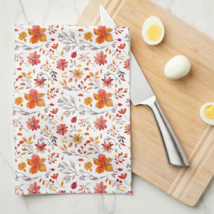 Birthday Gift Watercolor Floral In Autumn Colour Tea Towel