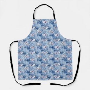 Birthday Gift Watercolor Floral With Snowflakes Apron