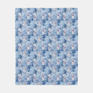 Birthday Gift | Watercolor Floral With Snowflakes Fleece Blanket