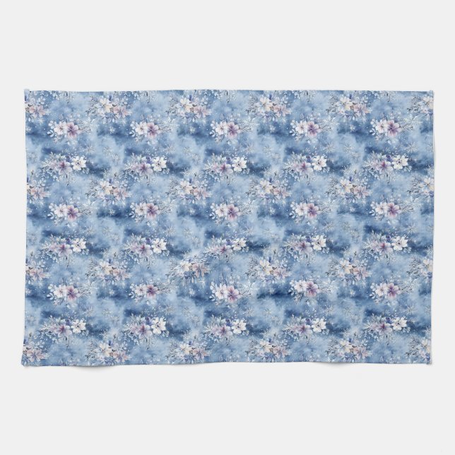 Birthday Gift | Watercolor Floral With Snowflakes Tea Towel (Horizontal)
