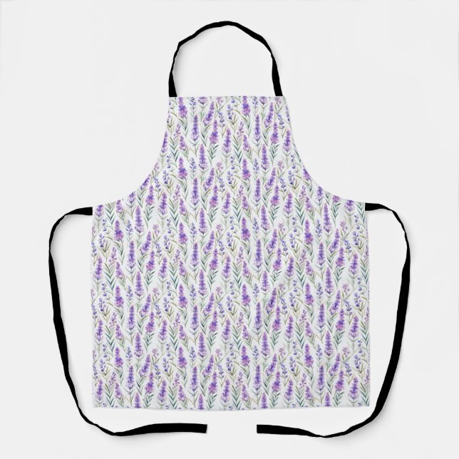 Birthday Gift | Watercolor Lavender Flowers Seamle Apron (Front)