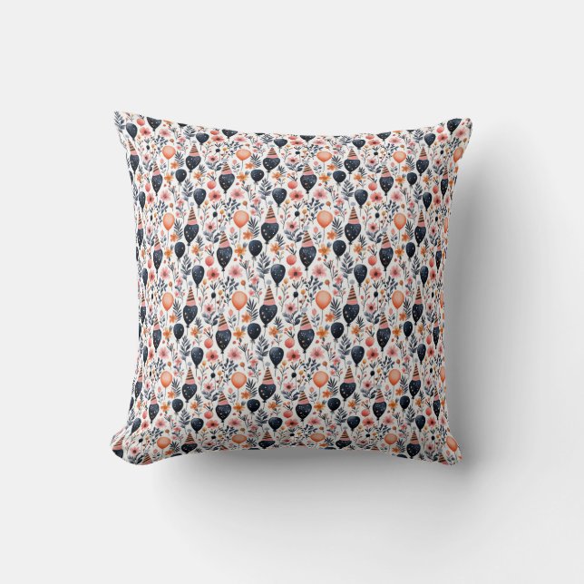 Birthday Gift | Whimsical Balloon and Flower Cushion (Front)