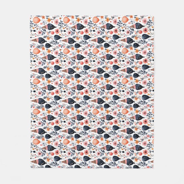 Birthday Gift | Whimsical Balloon and Flower Fleece Blanket (Front)
