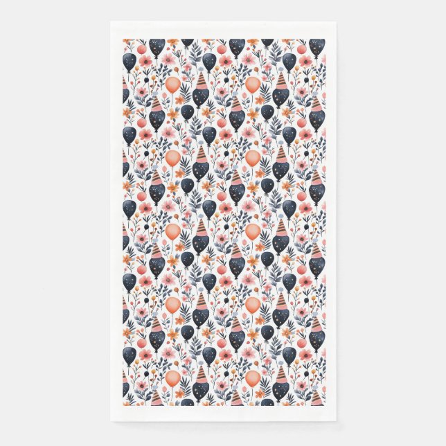 Birthday Gift | Whimsical Balloon and Flower Napkin (Front)