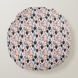 Birthday Gift | Whimsical Balloon and Flower Round Cushion