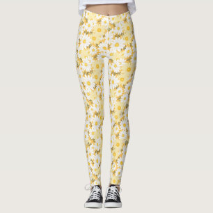 Birthday Gift White and Yellow Daisy Leggings