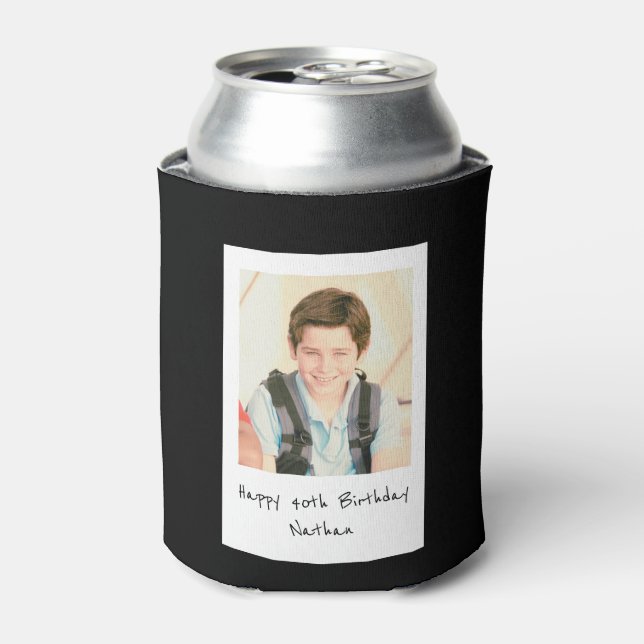Birthday Gift with photo on black Can Cooler (Can Front)