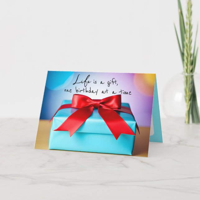 Birthday Gift With Red Bow Card (Front)