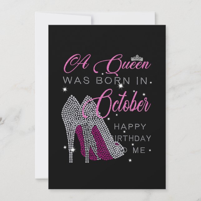 Birthday Gifts | A Queen Was Born In October Holiday Card (Front)