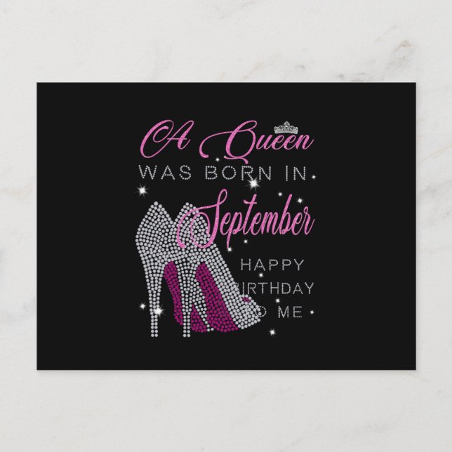 Birthday Gifts | A Queen Was Born In September Announcement Postcard (Front)