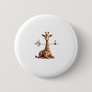 Birthday Giraffe Heartbeat Shirt for Woman Man Kid 6 Cm Round Badge