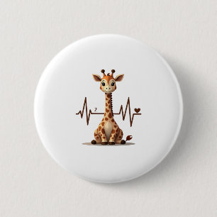 Birthday Giraffe Heartbeat Shirt for Woman Man Kid 6 Cm Round Badge