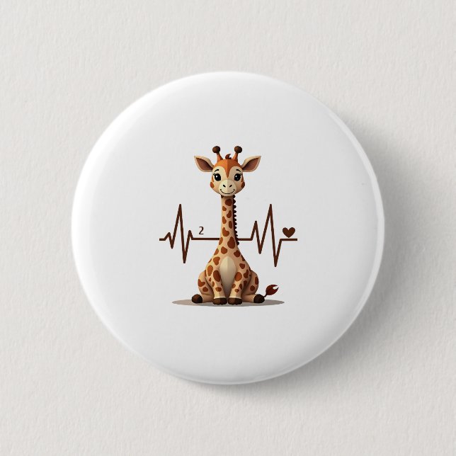 Birthday Giraffe Heartbeat Shirt for Woman Man Kid 6 Cm Round Badge (Front)