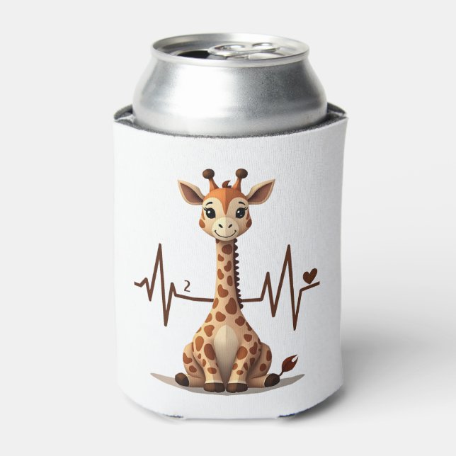 Birthday Giraffe Heartbeat Shirt for Woman Man Kid Can Cooler (Can Front)