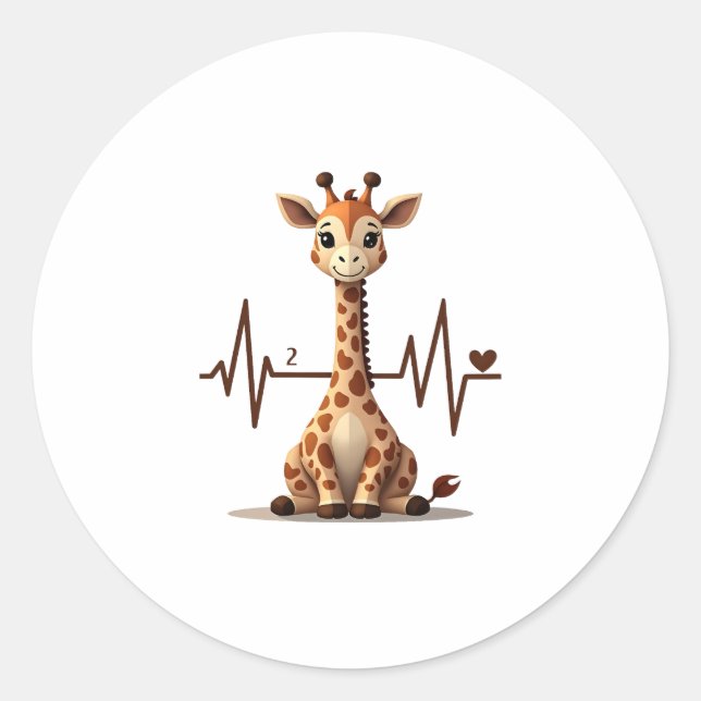 Birthday Giraffe Heartbeat Shirt for Woman Man Kid Classic Round Sticker (Front)