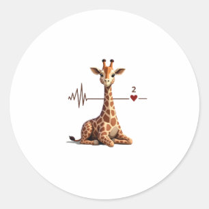 Birthday Giraffe Heartbeat Shirt for Woman Man Kid Classic Round Sticker