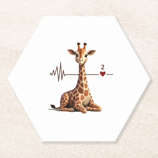 Birthday Giraffe Heartbeat Shirt for Woman Man Kid Paper Coaster (Front)