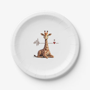 Birthday Giraffe Heartbeat Shirt for Woman Man Kid Paper Plate