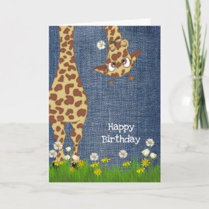 birthday giraffe on blue denim card