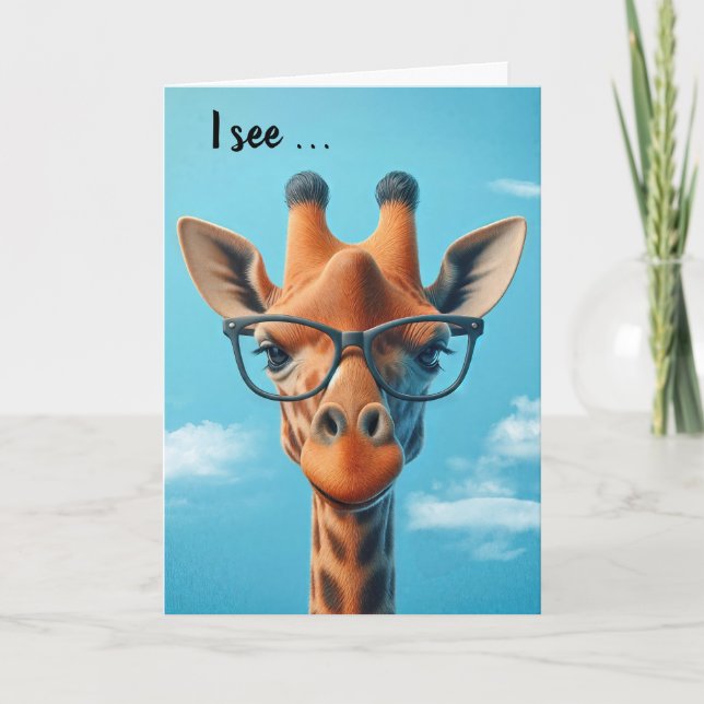 Birthday Giraffe Wearing Eyeglasses Card (Front)