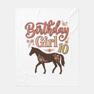 Birthday Girl 10 Horse Floral Vector Design_1 Fleece Blanket