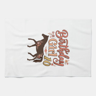 Birthday Girl 10 Horse Floral Vector Design_1 Tea Towel