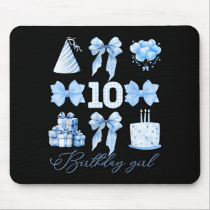 Birthday Girl 10th Blue Coquette Bow 10 Year Old Mouse Mat