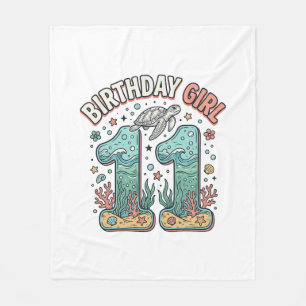 Birthday Girl 11 Sea Turtle Ocean Party Design_1 Fleece Blanket