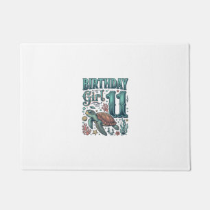 Birthday Girl 11 Sea Turtle Vintage Engraving Desi Doormat