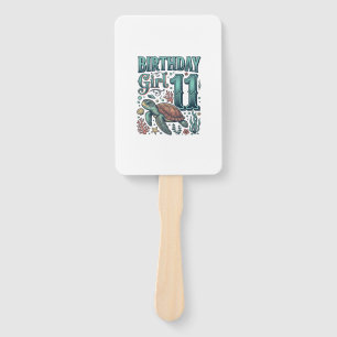 Birthday Girl 11 Sea Turtle Vintage Engraving Desi Hand Fan