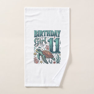 Birthday Girl 11 Sea Turtle Vintage Engraving Desi Hand Towel