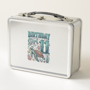 Birthday Girl 11 Sea Turtle Vintage Engraving Desi Metal Lunch Box