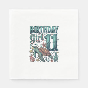 Birthday Girl 11 Sea Turtle Vintage Engraving Desi Napkin