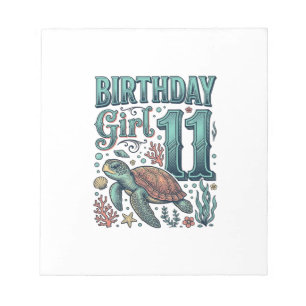 Birthday Girl 11 Sea Turtle Vintage Engraving Desi Notepad
